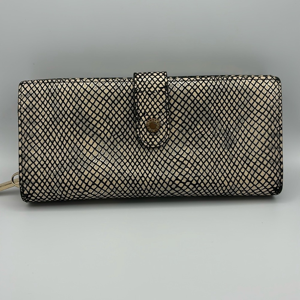 Danier Metallic Gold and Black Snakeskin Leather Wallet